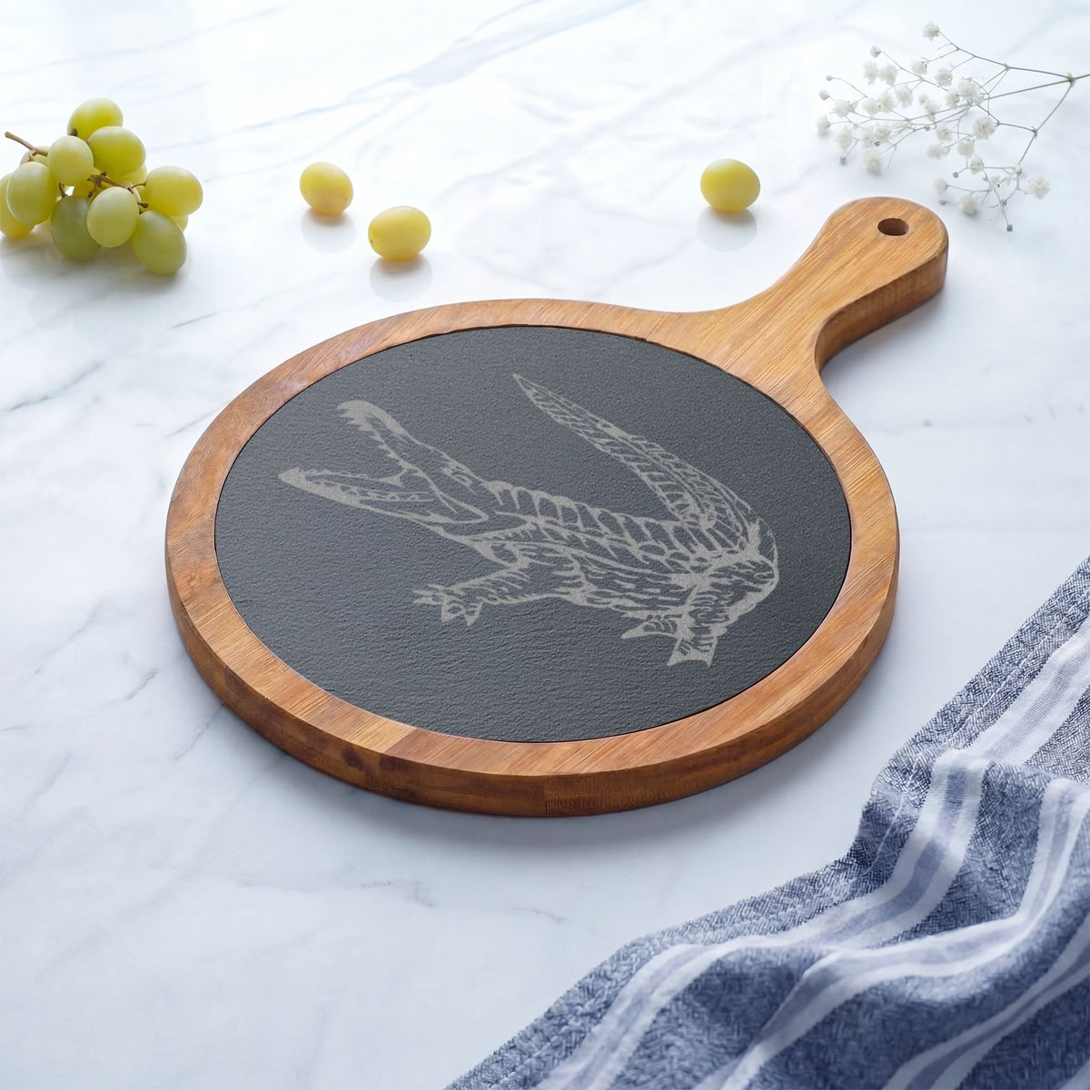 American Crocodile Engraved Acacia Wood Charcuterie Board with Cheese Tools – Costa Rica Wildlife