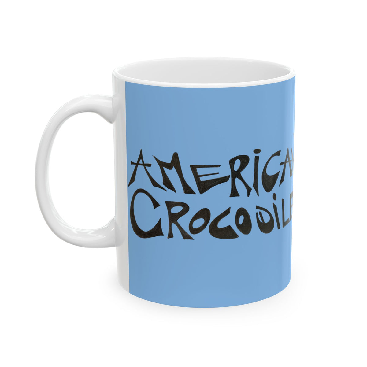 American Crocodile Coffee Mug – Original Hand-Drawn Costa Rica Wildlife Art, Blue Ceramic Cup
