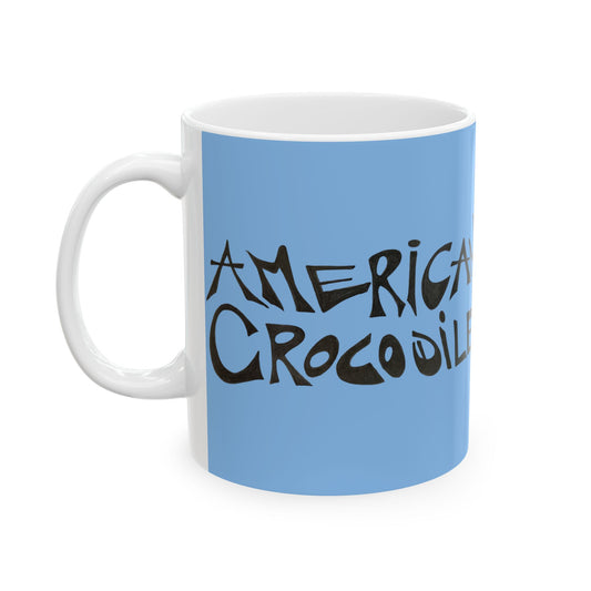 American Crocodile Coffee Mug – Original Hand-Drawn Costa Rica Wildlife Art, Blue Ceramic Cup