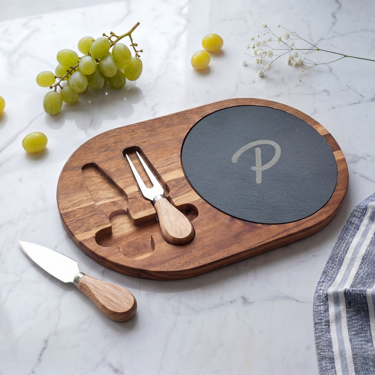 Pura Vida Souqs Acacia Wood & Slate Charcuterie Board – Cheese Serving Set