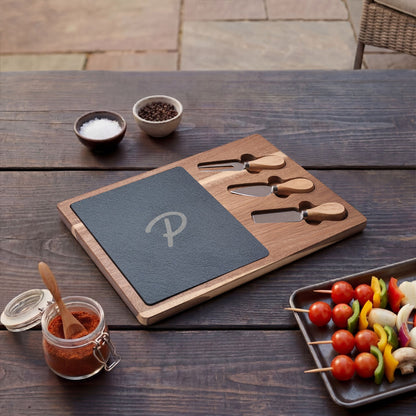 Pura Vida Souqs Acacia Wood & Slate Charcuterie Board – Cheese Serving Set