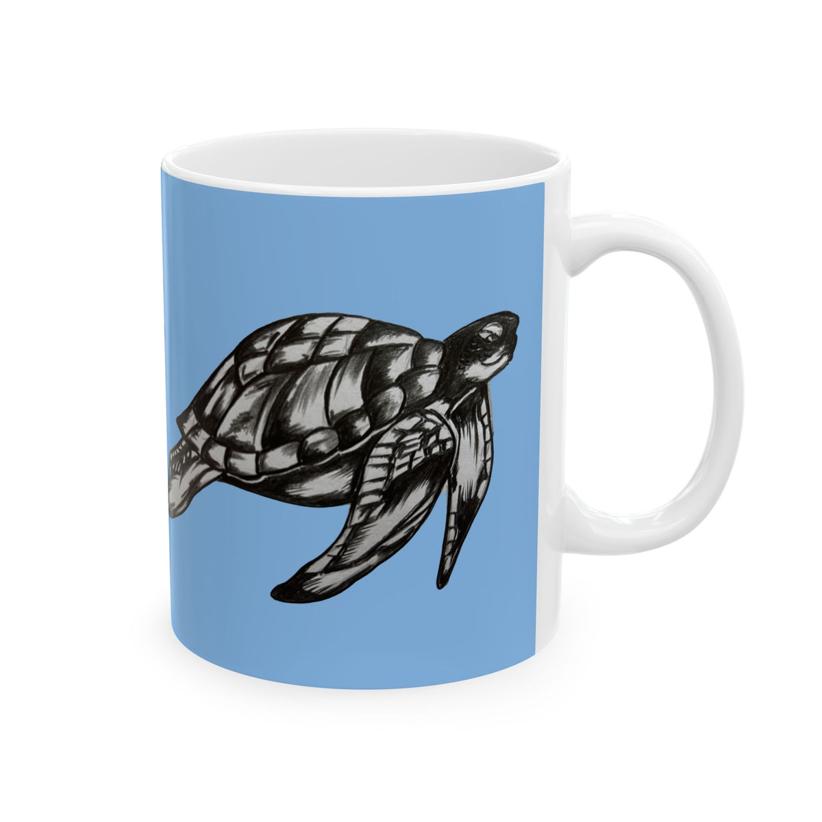 Leatherback Sea Turtle Coffee Mug – Original Hand-Drawn Wildlife Art, Blue Ceramic Cup
