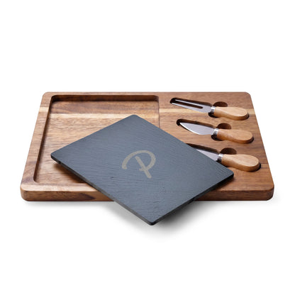 Pura Vida Souqs Acacia Wood & Slate Charcuterie Board – Cheese Serving Set