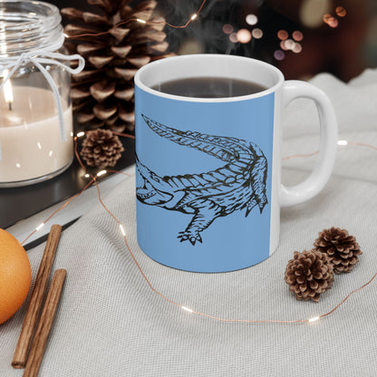 American Crocodile Coffee Mug – Original Hand-Drawn Costa Rica Wildlife Art, Blue Ceramic Cup