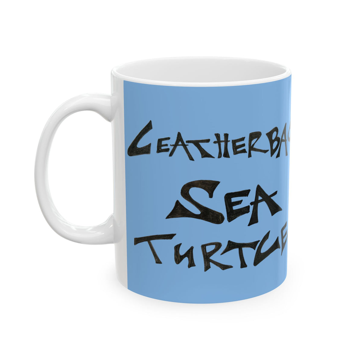 Leatherback Sea Turtle Coffee Mug – Original Hand-Drawn Wildlife Art, Blue Ceramic Cup