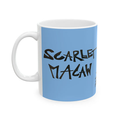 Scarlet Macaw Coffee Mug – Hand-Drawn Costa Rica Wildlife Art, Blue Ceramic Cup
