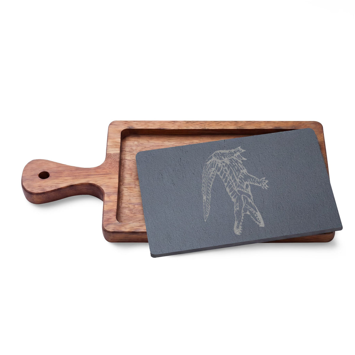 American Crocodile Engraved Acacia Wood Charcuterie Board with Cheese Tools – Costa Rica Wildlife