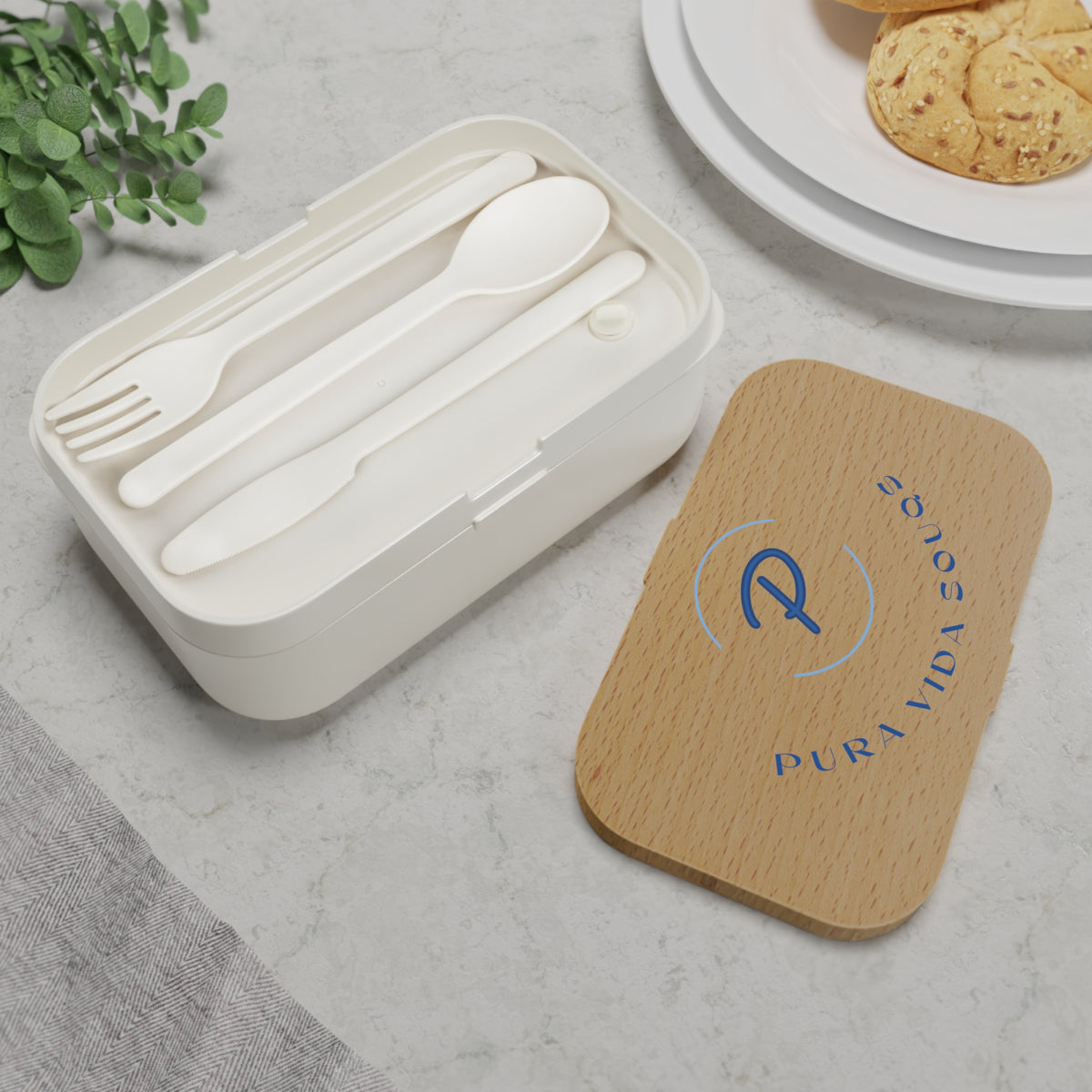 Pura Vida Souqs Bento Lunch Box – Reusable Lunch Container with Wooden Lid