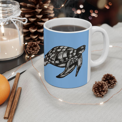 Leatherback Sea Turtle Coffee Mug – Original Hand-Drawn Wildlife Art, Blue Ceramic Cup