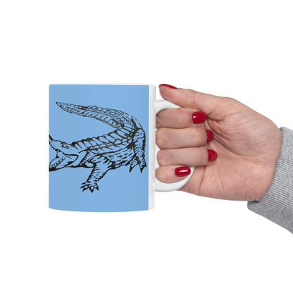 American Crocodile Coffee Mug – Original Hand-Drawn Costa Rica Wildlife Art, Blue Ceramic Cup