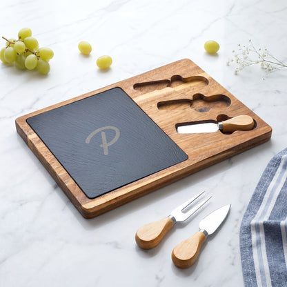 Pura Vida Souqs Acacia Wood & Slate Charcuterie Board – Cheese Serving Set