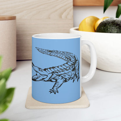 American Crocodile Coffee Mug – Original Hand-Drawn Costa Rica Wildlife Art, Blue Ceramic Cup