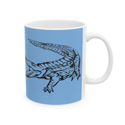 American Crocodile Coffee Mug – Original Hand-Drawn Costa Rica Wildlife Art, Blue Ceramic Cup