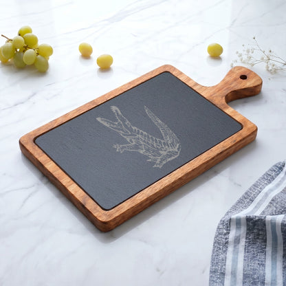 American Crocodile Engraved Acacia Wood Charcuterie Board with Cheese Tools – Costa Rica Wildlife