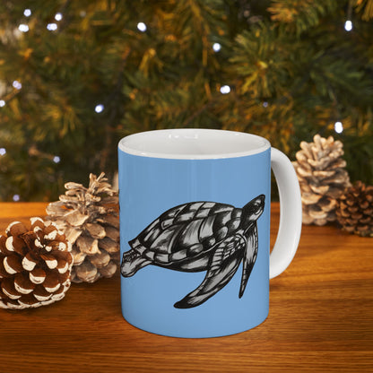 Leatherback Sea Turtle Coffee Mug – Original Hand-Drawn Wildlife Art, Blue Ceramic Cup