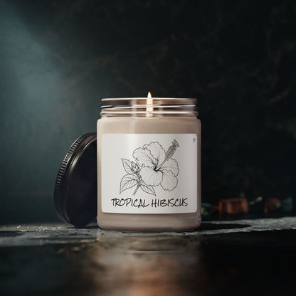 Botanical Soy Wax Candle – Tropical Hibiscus Illustration | Costa Rica Inspired