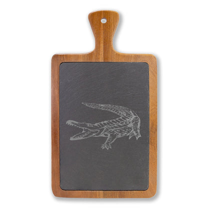 American Crocodile Engraved Acacia Wood Charcuterie Board with Cheese Tools – Costa Rica Wildlife
