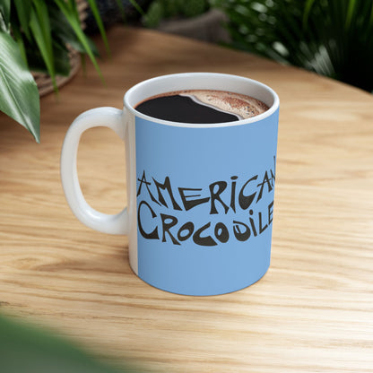 American Crocodile Coffee Mug – Original Hand-Drawn Costa Rica Wildlife Art, Blue Ceramic Cup