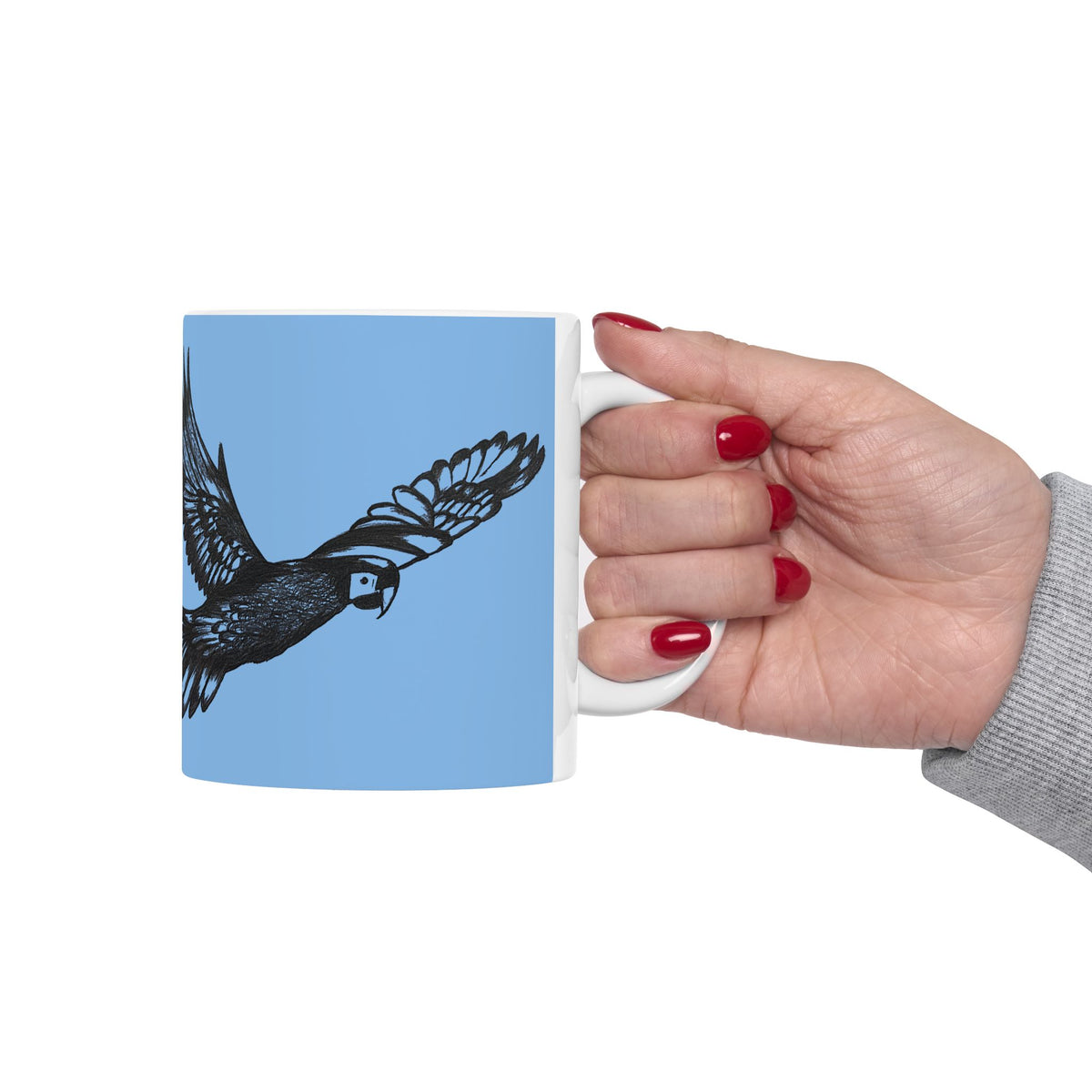 Scarlet Macaw Coffee Mug – Hand-Drawn Costa Rica Wildlife Art, Blue Ceramic Cup