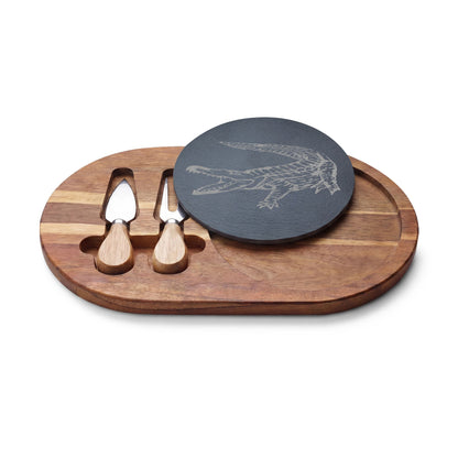 American Crocodile Engraved Acacia Wood Charcuterie Board with Cheese Tools – Costa Rica Wildlife