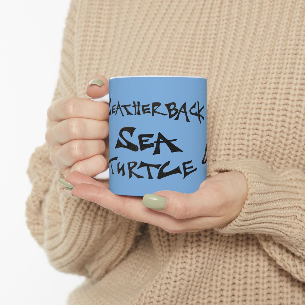 Leatherback Sea Turtle Coffee Mug – Original Hand-Drawn Wildlife Art, Blue Ceramic Cup