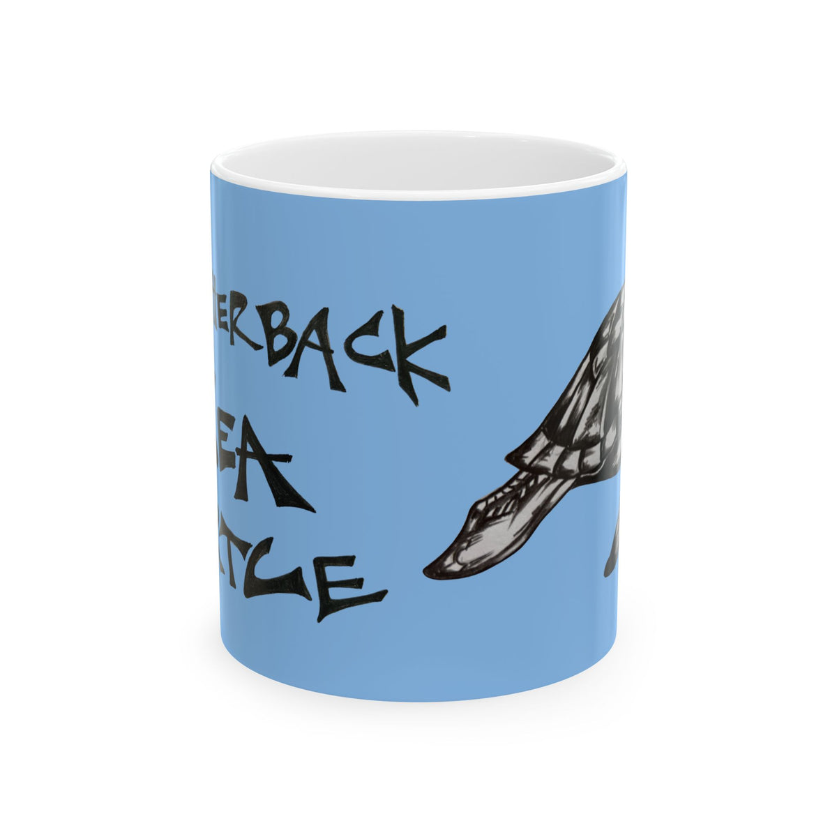 Leatherback Sea Turtle Coffee Mug – Original Hand-Drawn Wildlife Art, Blue Ceramic Cup