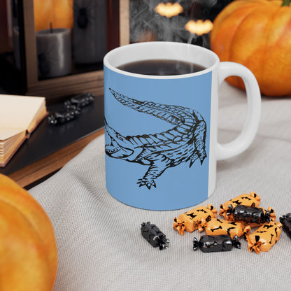 American Crocodile Coffee Mug – Original Hand-Drawn Costa Rica Wildlife Art, Blue Ceramic Cup
