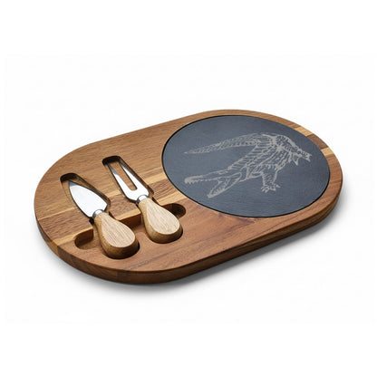 American Crocodile Engraved Acacia Wood Charcuterie Board with Cheese Tools – Costa Rica Wildlife