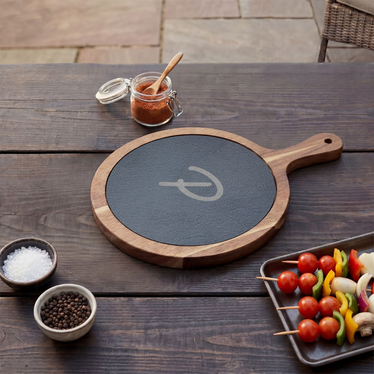 Pura Vida Souqs Acacia Wood & Slate Charcuterie Board – Cheese Serving Set