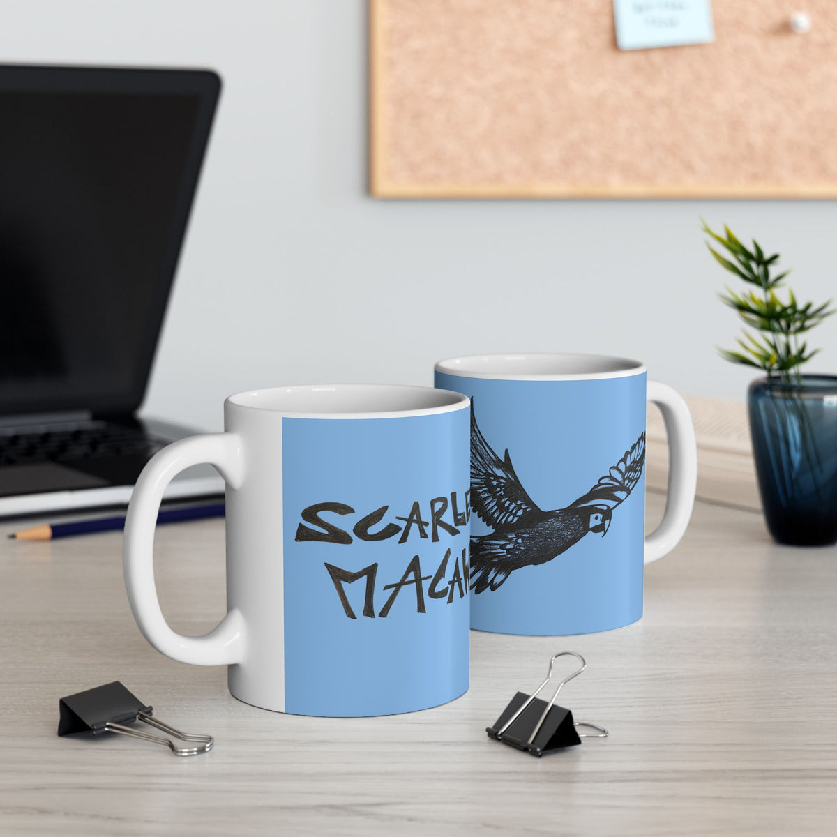Scarlet Macaw Coffee Mug – Hand-Drawn Costa Rica Wildlife Art, Blue Ceramic Cup
