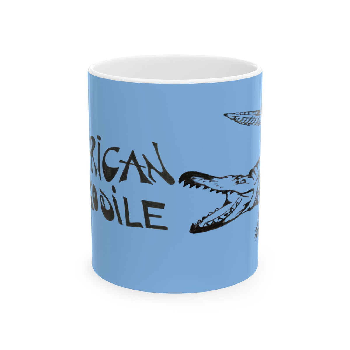 American Crocodile Coffee Mug – Original Hand-Drawn Costa Rica Wildlife Art, Blue Ceramic Cup