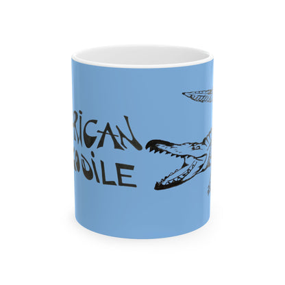 American Crocodile Coffee Mug – Original Hand-Drawn Costa Rica Wildlife Art, Blue Ceramic Cup