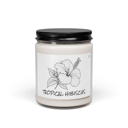 Botanical Soy Wax Candle – Tropical Hibiscus Illustration | Costa Rica Inspired