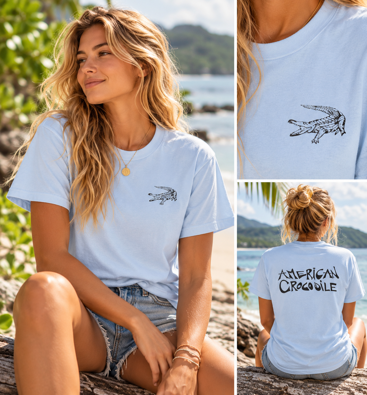 American Crocodile T-Shirt – Hand-Drawn Wildlife Art | Costa Rica
