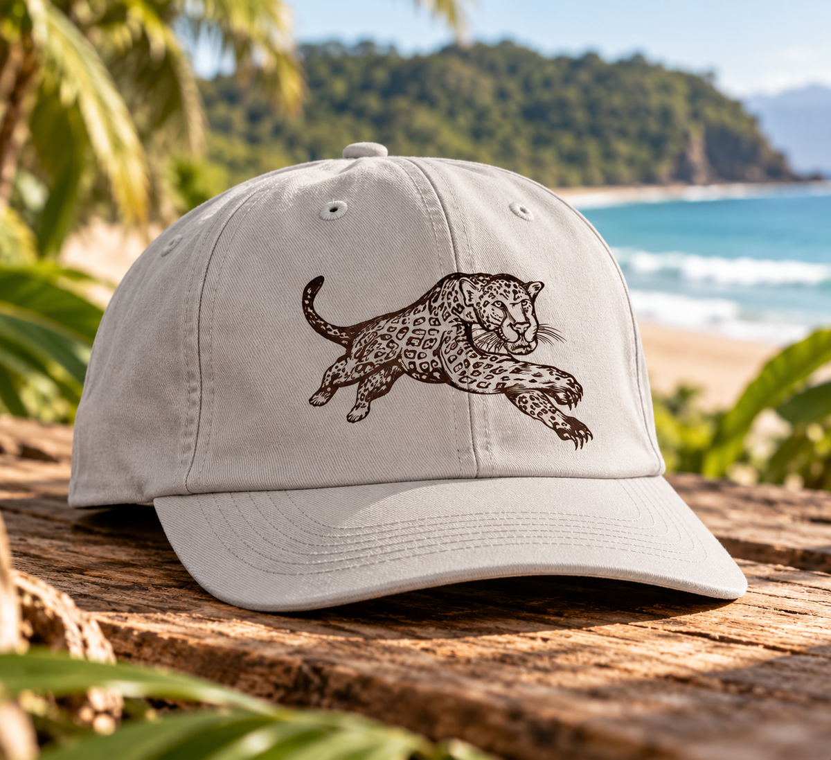 Jaguar Surf Cotton Cap – Hand-Drawn Wildlife Art | Adjustable Snapback Hat