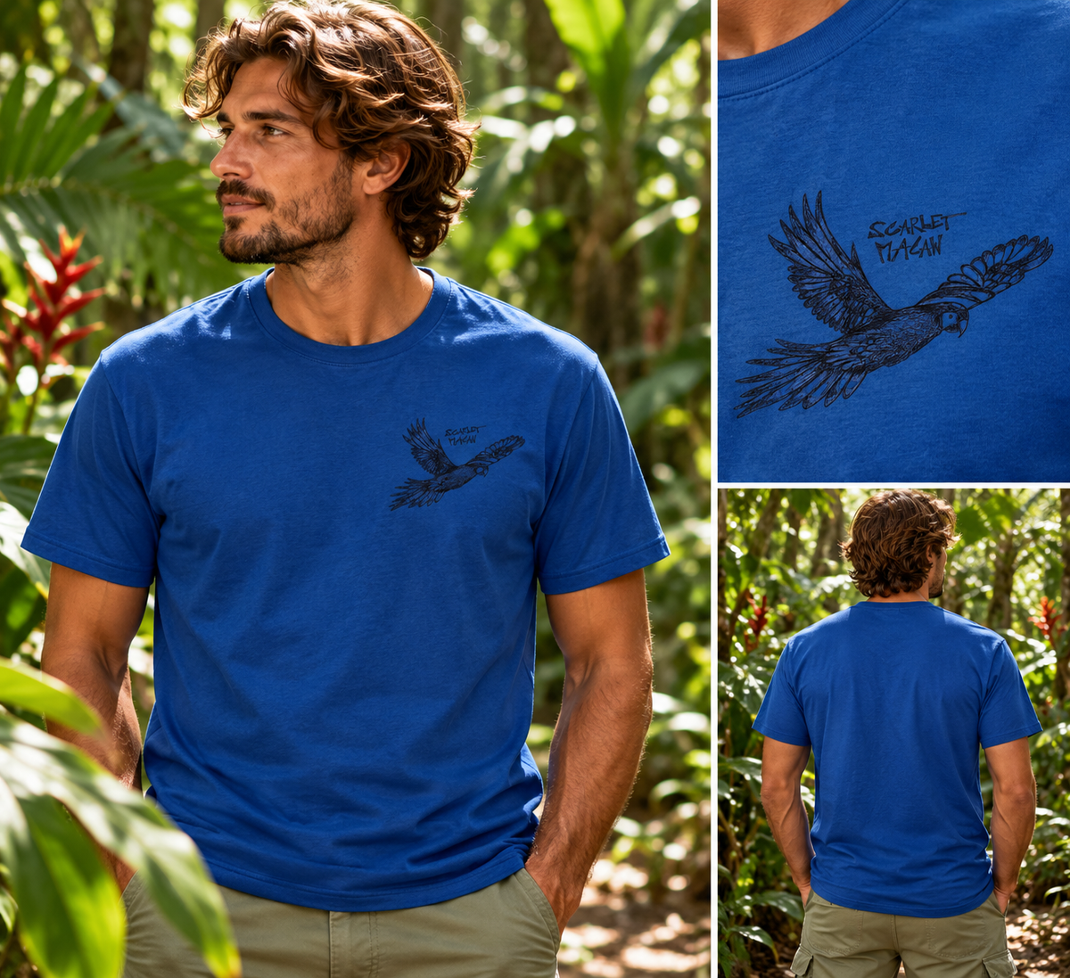 Scarlet Macaw Men's Lightweight T-Shirt – Hand-Drawn Costa Rica Wildlife Art | Pura Vida Souqs