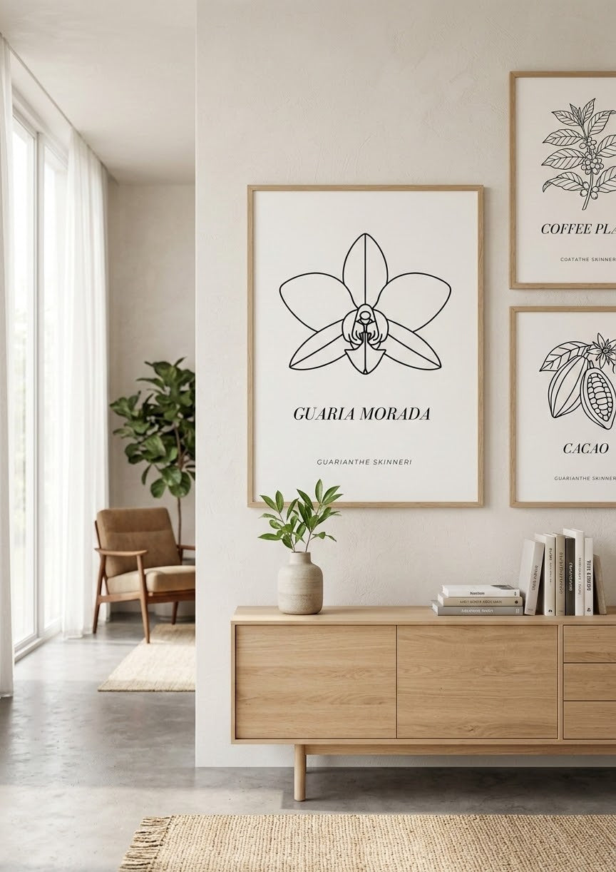 Guaria Morada Costa Rica botanical wall art displayed in a modern interior