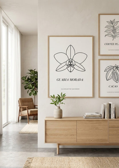 Guaria Morada Costa Rica botanical wall art displayed in a modern interior